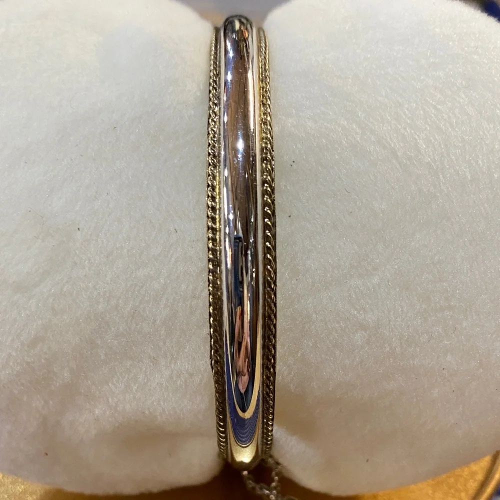 Vintage Bangle Style Bracelet with Safety Chain Stamped